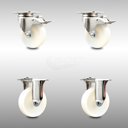Service Caster 4 Inch 316SS Nylon Wheel Swivel Top Plate Caster Lock Brake 2 Rigid SCC, 2PK SCC-SS316TTL20S414-NYS-2-R-2